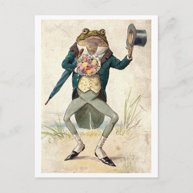 Frog with Top Hat and Flowers Postcard (Front)