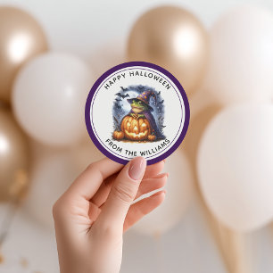 Frog wizard Happy Halloween Party Classic Round Sticker