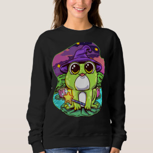 Frog Wizard Sitting On A Water Lily Pad Holding Ma Sweatshirt