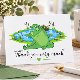 Frog Yoga Thank you card with pond background