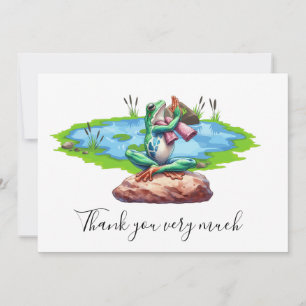 Frog Yoga Thank you card with pond background
