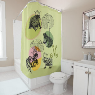 Frogcore and Mushrooms Lover Aesthetic Monogram Shower Curtain