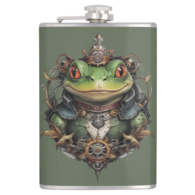 Froggie Frog Steampunk Design, Hip Flask (Front)