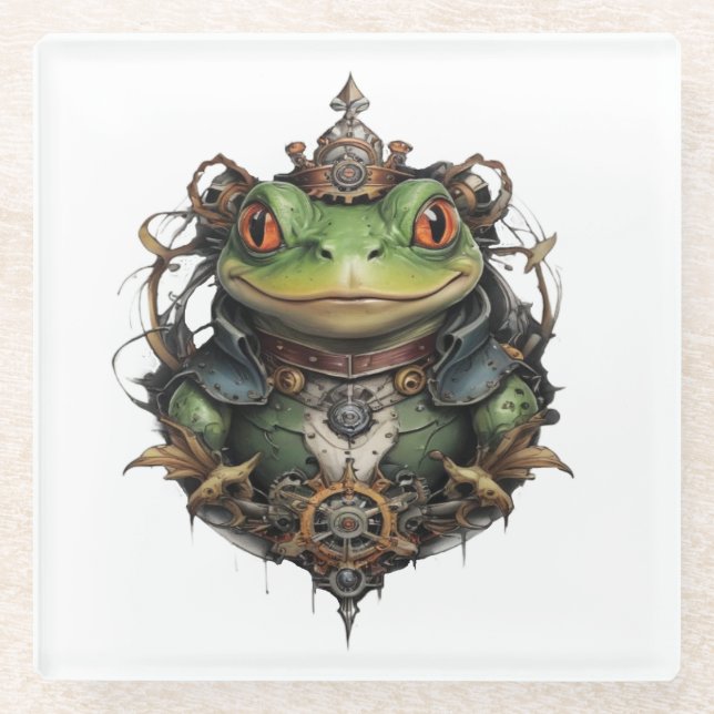 Froggie Frog Steampunk,  Glass Coaster (Front)