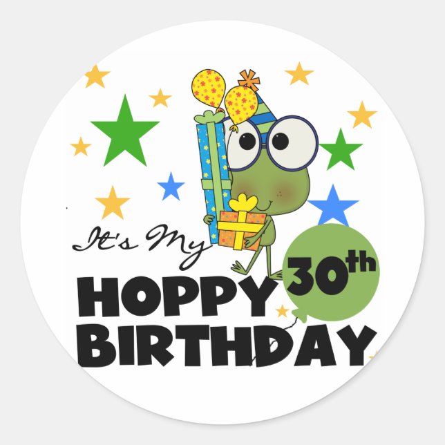 Froggie Hoppy 30th Birthday Classic Round Sticker (Front)