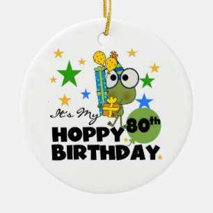 Froggie Hoppy 80th Birthday Ceramic Tree Decoration