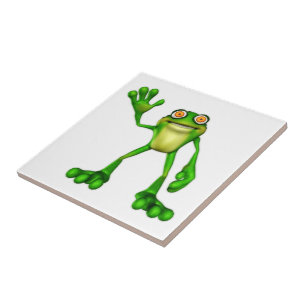 Froggie the Cute Cartoon Waving Frog Ceramic Tile