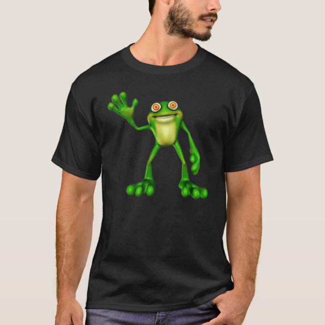 Froggie the Cute Cartoon Waving Frog T-Shirt (Front)