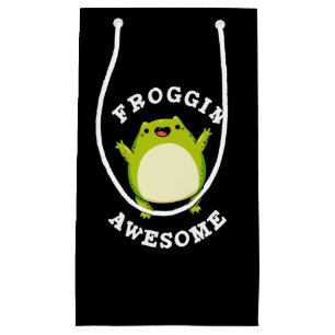 Froggin Awesome Funny Frog Pun Dark BG Small Gift Bag