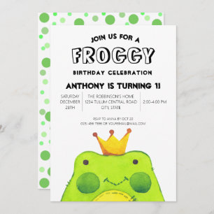 Froggy birthday boy prince First party cute green Invitation