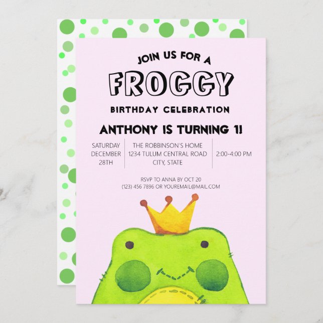 Froggy birthday boy prince First party cute green  Invitation (Front/Back)