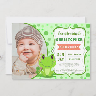 Froggy birthday party Green Dots theme  Invitation