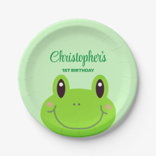 Froggy birthday party green theme paper plate