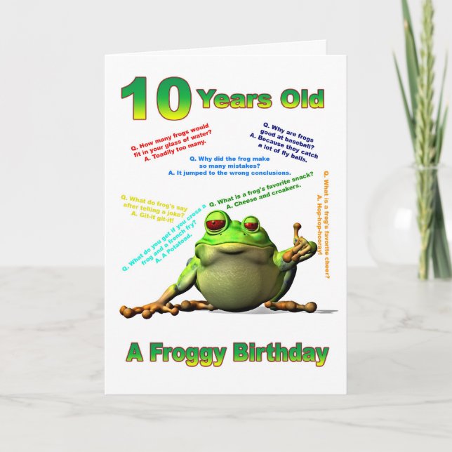 Froggy friend 10th birthday card with froggy jokes (Front)