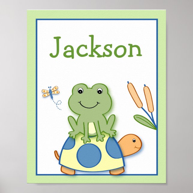 Froggy Frog Turtle Nursery Wall Art Name Print (Front)