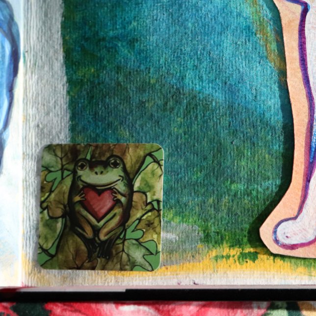 Froggy lover art fun frogs  and heart              square sticker (Creator Uploaded)