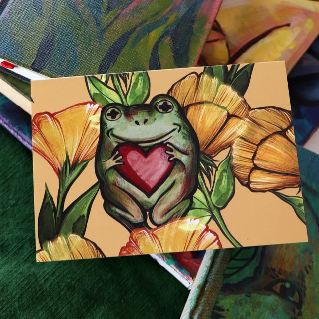 Froggy Lover Flower Pattern Frogs Love Heart       Card (Creator Uploaded)