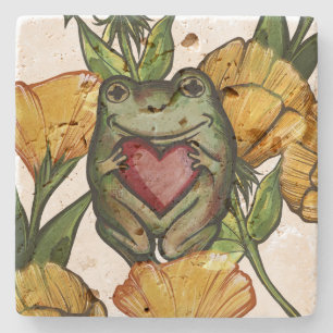 Froggy Lover Flower Pattern Frogs Love Heart Stone Coaster