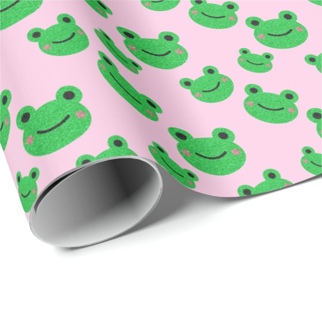 Froggy Pink Girl Birthday Party Cute green toad  Wrapping Paper (Roll Corner)
