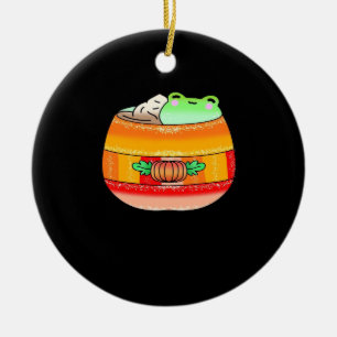 Froggy Pumpkin Spice Potion Latte Lover Ceramic Ornament