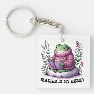 Froggy Reading Is My Therapy Key Ring