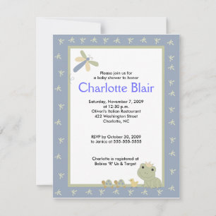 Froggy Tales Blue Border Baby Shower Invitation