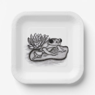 Froggy with Lotus Flower Paper Plate