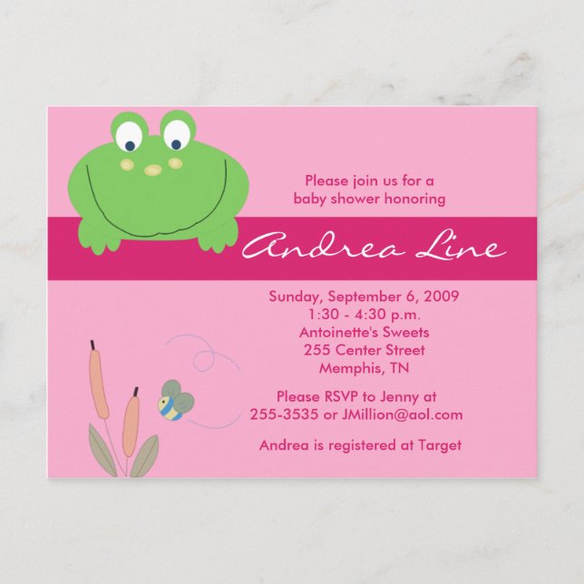 Froggyville Frog Pink Green Girl Invitation (Front)