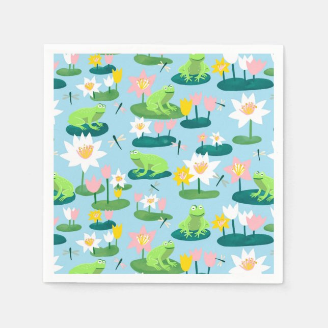 Frogs and Lily Pads Cute BABY SHOWER Birthday Kids Napkin (Front)