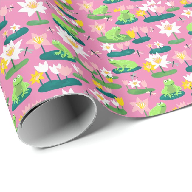 Frogs and Lily Pads Cute Baby Shower Birthday Kids Wrapping Paper (Roll Corner)