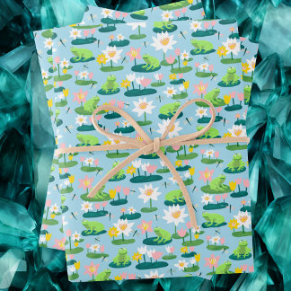 Frogs and Lily Pads Cute BABY SHOWER Birthday Kids Wrapping Paper Sheet