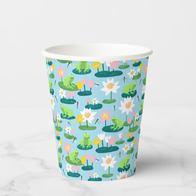 Frogs and Lily Pads Cute Birthday BABY SHOWER  Paper Cups (Front)