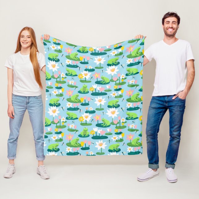 Frogs and Lily Pads Cute Custom Fleece Blanket (In Situ)