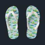 Frogs and Lily Pads Cute Custom Kid's Thongs<br><div class="desc">Cute whimsical flip flops makes a great kids birthday gift! FULLY CUSTOMIZABLE! Add your own text. Design is also available as towels, shower curtains, digital invitations, birthday cards, postcards, wrapping paper, baby bibs, pillows and more- check my shop! THANK YOU FOR SUPPORTING INDEPENDENT ARTISTS! All artwork and designs are created...</div>