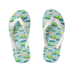 Frogs and Lily Pads Cute Custom Kid's Thongs