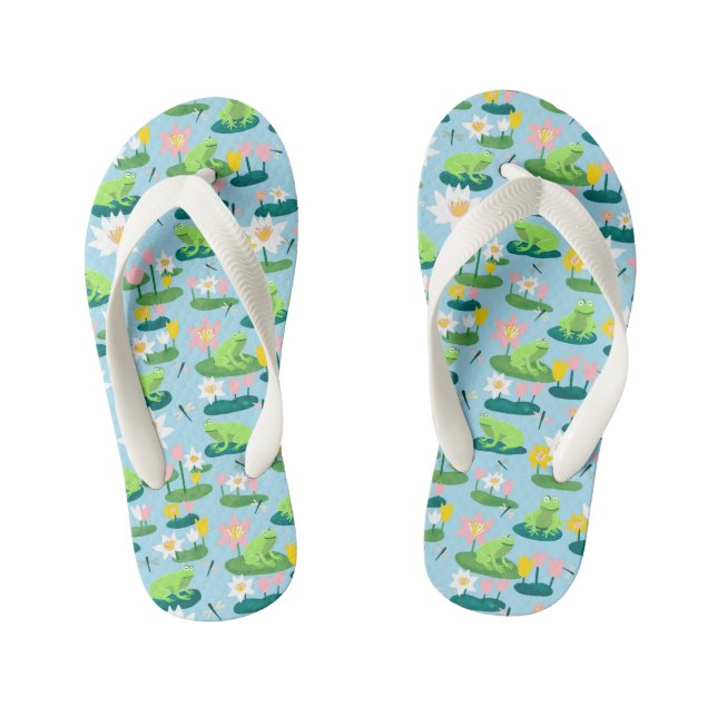 Frogs and Lily Pads Cute Custom Kid's Thongs (Footbed)