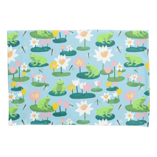 Frogs and Lily Pads Cute Custom Pillowcase (Front)