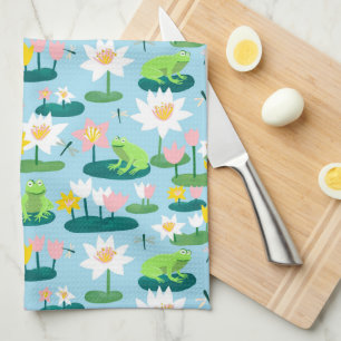 Frogs and Lily Pads Cute Custom Tea Towel
