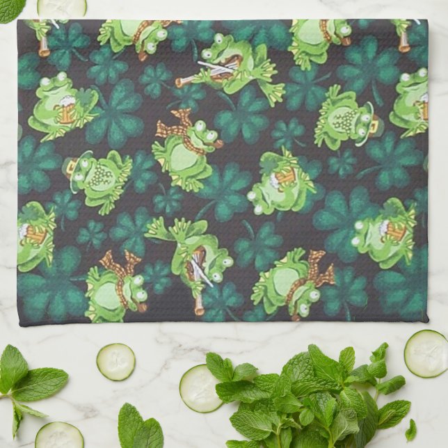 Frogs and Shamrocks Tea Towel (Folded)