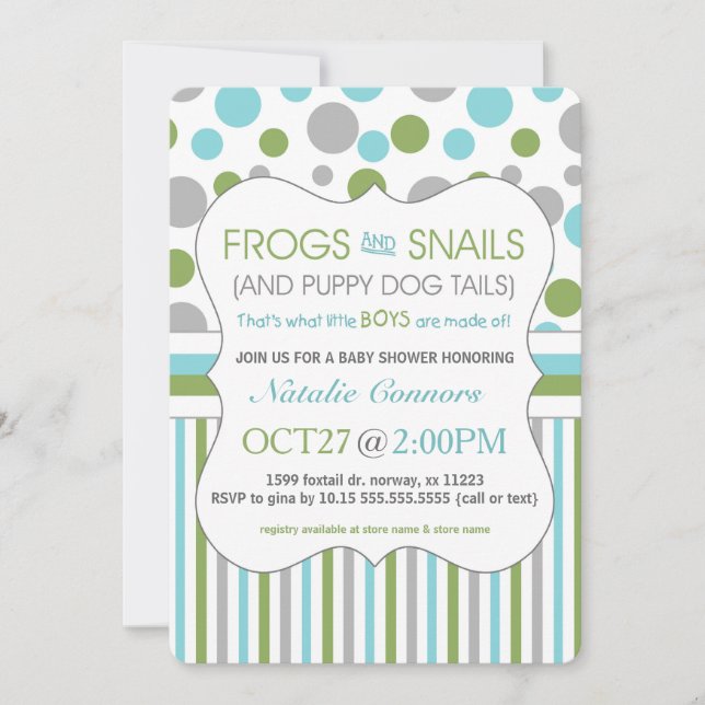 Frogs and Snails Boy Baby Shower Invites 3471 (Front)