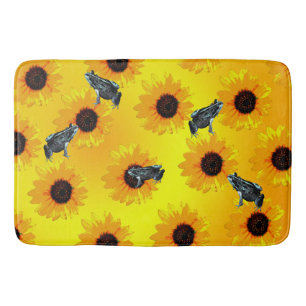 "Frogs and Sunflowers: A Playful Nature Pattern" Bath Mat