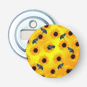 "Frogs and Sunflowers: A Playful Nature Pattern" Bottle Opener