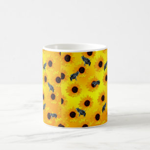"Frogs and Sunflowers: A Playful Nature Pattern" Coffee Mug