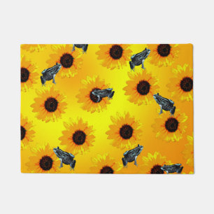 "Frogs and Sunflowers: A Playful Nature Pattern" Doormat