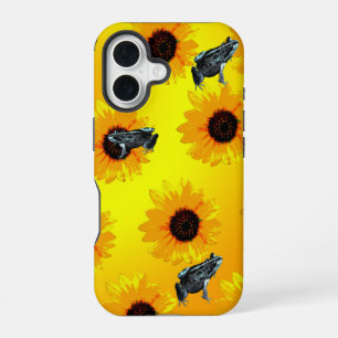 "Frogs and Sunflowers: A Playful Nature Pattern" iPhone 16 Case