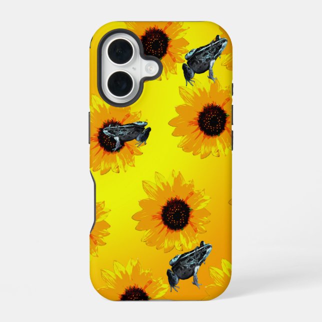 "Frogs and Sunflowers: A Playful Nature Pattern" iPhone 16 Case (Back)