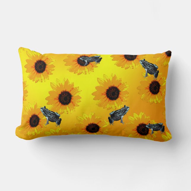 "Frogs and Sunflowers: A Playful Nature Pattern" Lumbar Cushion (Front)
