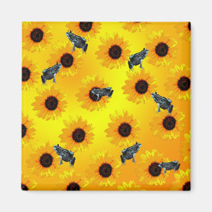 "Frogs and Sunflowers: A Playful Nature Pattern" Magnet