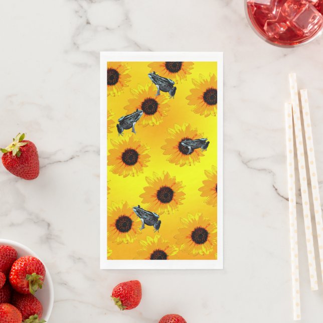 "Frogs and Sunflowers: A Playful Nature Pattern" Napkin (Insitu)