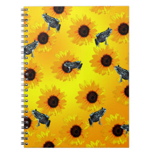 "Frogs and Sunflowers: A Playful Nature Pattern" Notebook